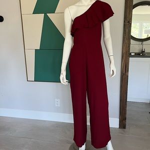 Dark Red Zara One Shoulder Wide Leg Jumpsuit Small